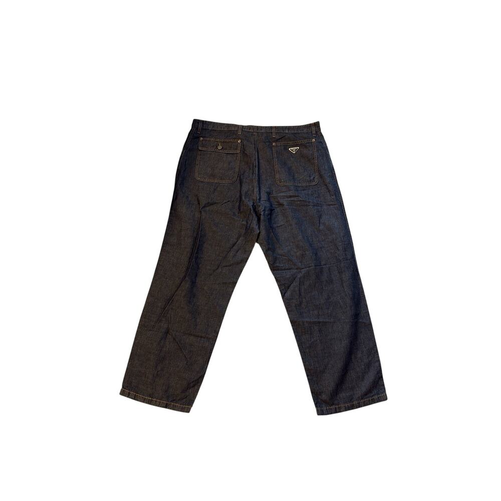 Prada Wide Leg Denim Trousers Jeans Indigo Size XXL Triangle Logo $1890
